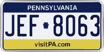 PA license plate JEF8063