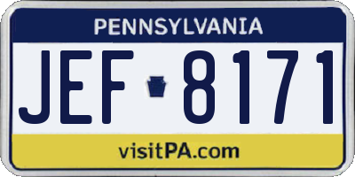 PA license plate JEF8171