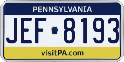 PA license plate JEF8193