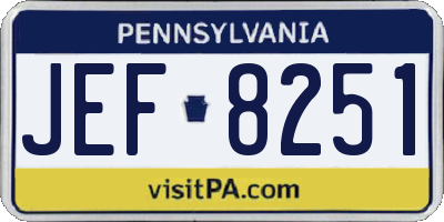 PA license plate JEF8251