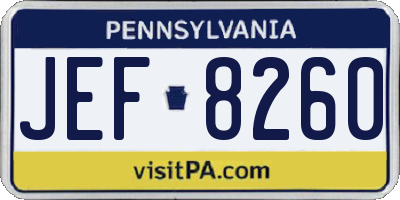 PA license plate JEF8260
