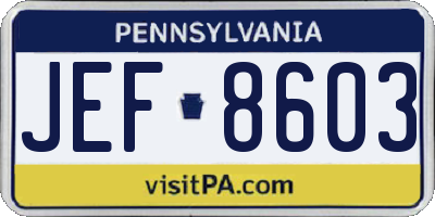 PA license plate JEF8603