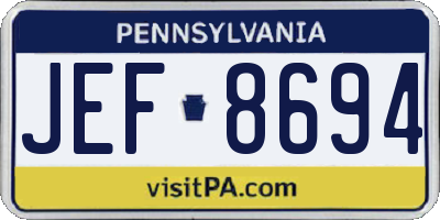 PA license plate JEF8694