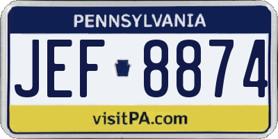 PA license plate JEF8874