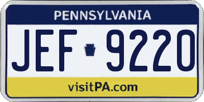 PA license plate JEF9220