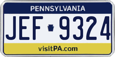 PA license plate JEF9324
