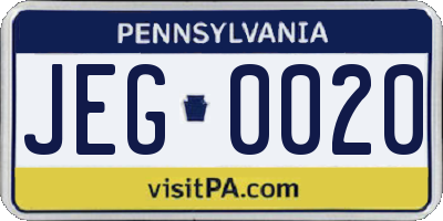 PA license plate JEG0020