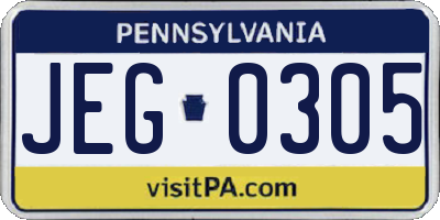 PA license plate JEG0305