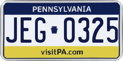 PA license plate JEG0325