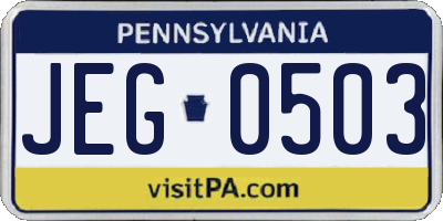PA license plate JEG0503