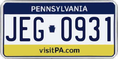 PA license plate JEG0931
