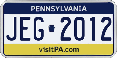 PA license plate JEG2012