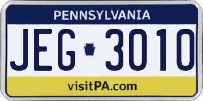 PA license plate JEG3010