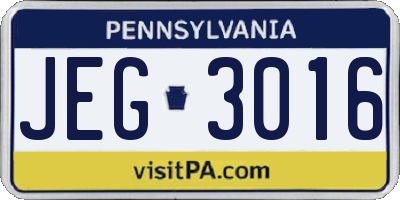 PA license plate JEG3016