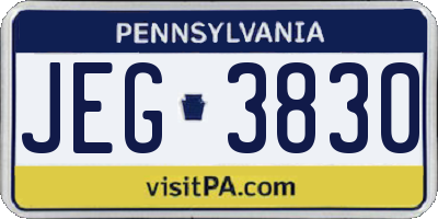 PA license plate JEG3830