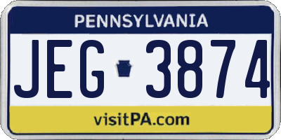PA license plate JEG3874