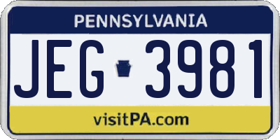 PA license plate JEG3981