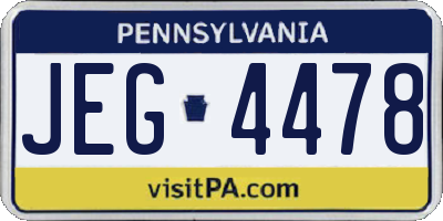 PA license plate JEG4478