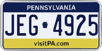 PA license plate JEG4925