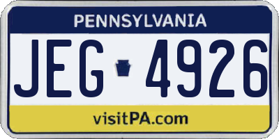 PA license plate JEG4926
