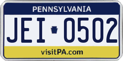 PA license plate JEI0502