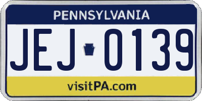 PA license plate JEJ0139