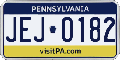 PA license plate JEJ0182