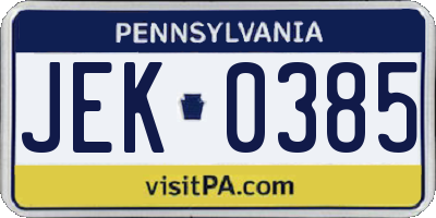 PA license plate JEK0385