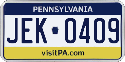 PA license plate JEK0409