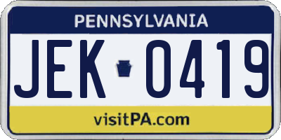 PA license plate JEK0419