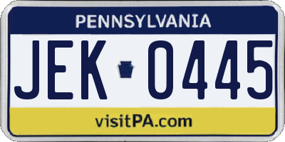 PA license plate JEK0445
