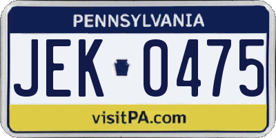 PA license plate JEK0475