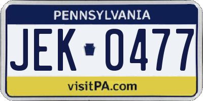 PA license plate JEK0477