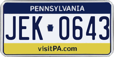 PA license plate JEK0643