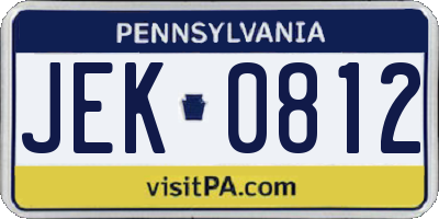 PA license plate JEK0812