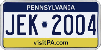 PA license plate JEK2004