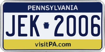 PA license plate JEK2006