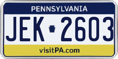 PA license plate JEK2603