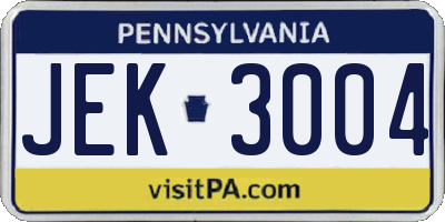 PA license plate JEK3004