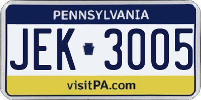 PA license plate JEK3005