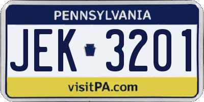 PA license plate JEK3201