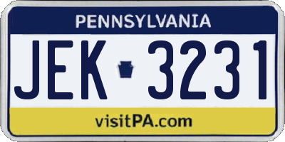 PA license plate JEK3231