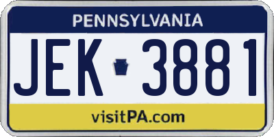 PA license plate JEK3881