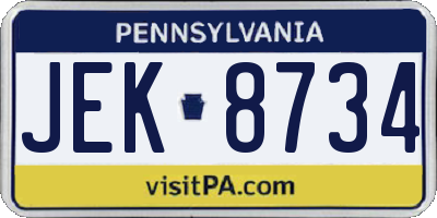 PA license plate JEK8734