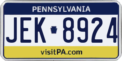 PA license plate JEK8924