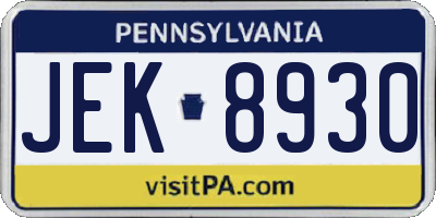 PA license plate JEK8930