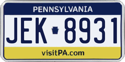PA license plate JEK8931