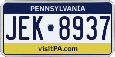 PA license plate JEK8937