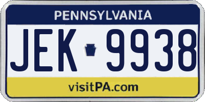 PA license plate JEK9938