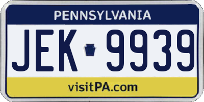 PA license plate JEK9939